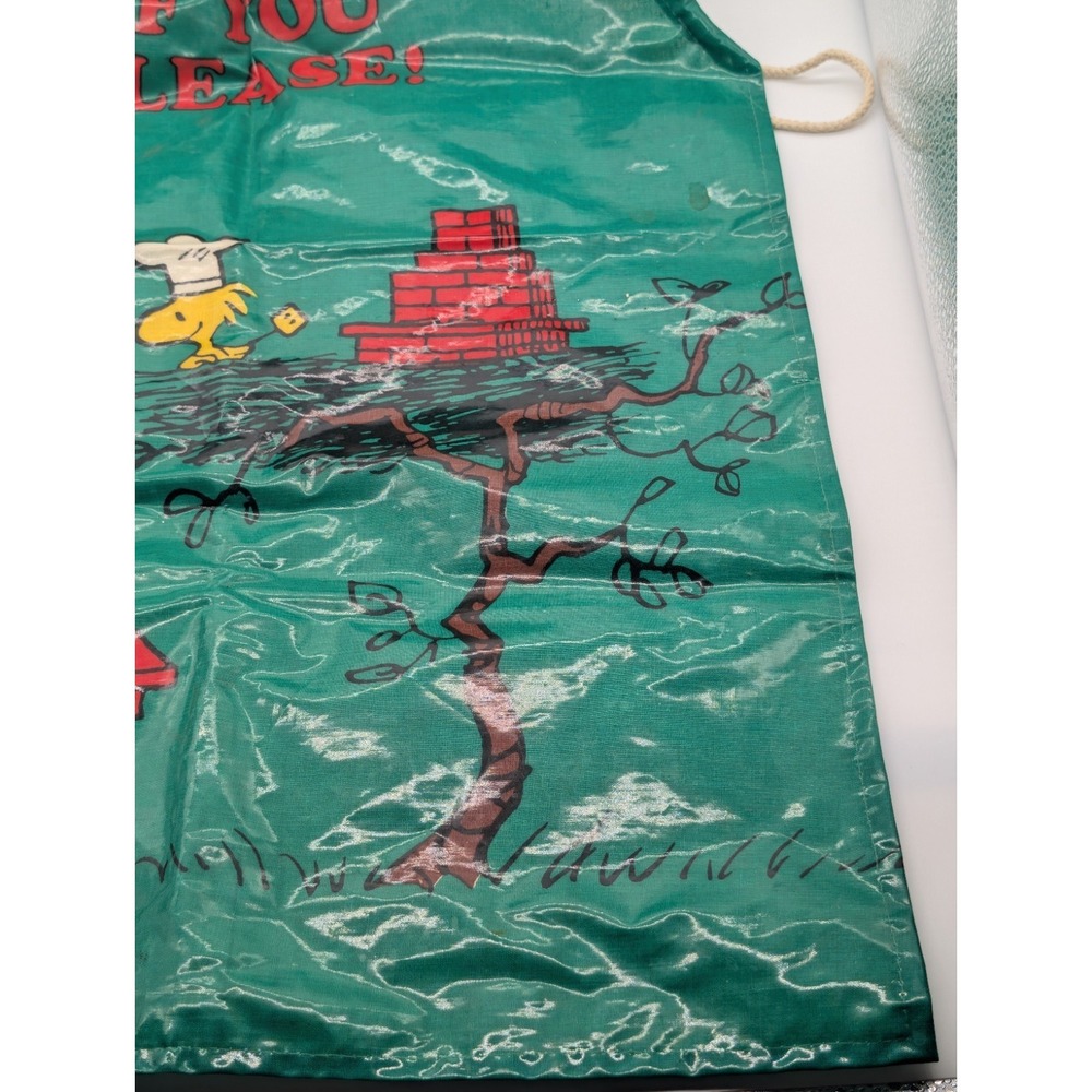 VTG 1965 Snoopy Peanuts Apron Woodstock Medium Rare If You Please PVC Green - Picture 3 of 7